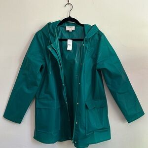 Ann Taylor Loft Green Hooded Raincoat Size Medium NWT Polyurethane Rain Jacket